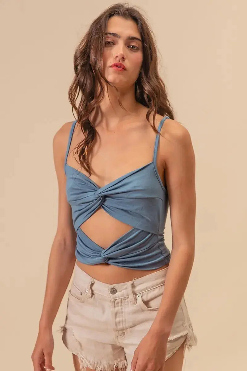 BiBi Rayon Span Jersey Knit Double Twist Front Cami Top - Love Salve